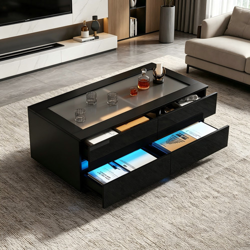 Hochglanz couchtisch mit led - couchtisch,